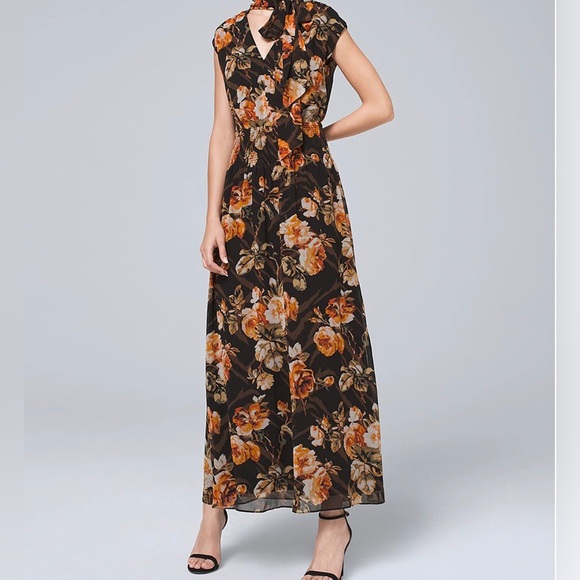 WHBM| Terrace & Black Floral Tiger Tie-Neck Maxi Dress, size M. - Picture 1 of 6